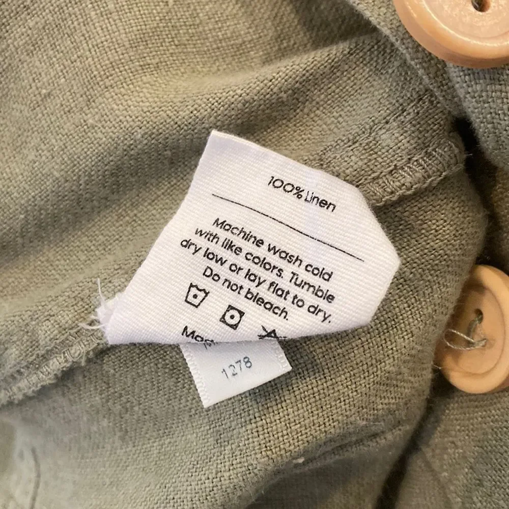 MATE the LABEL Oversized Linen Utility Jumpsuit Short Sleeve Olive Green